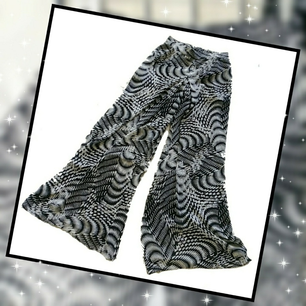 SALE! Bebe Black/Wht Printed Sheer Palazzo Pants